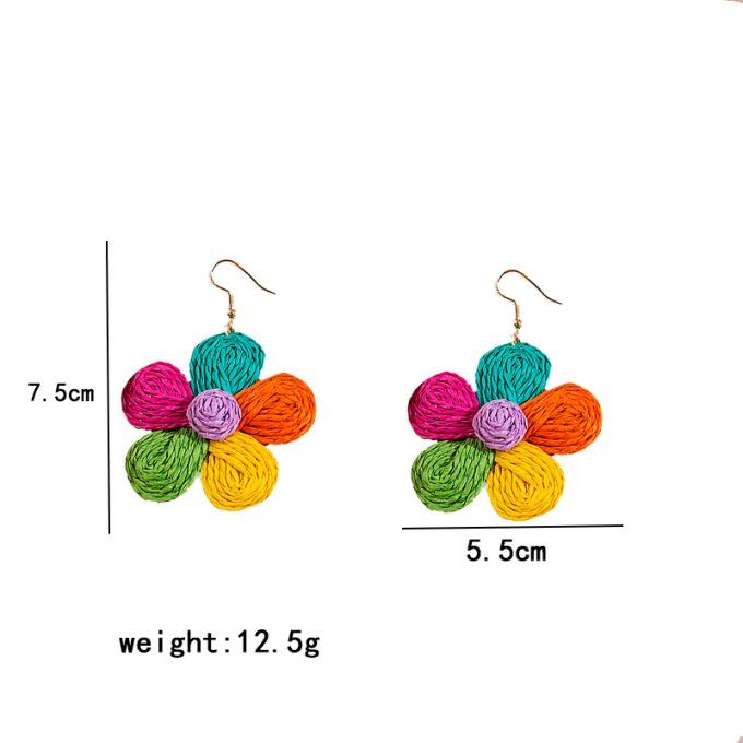 Crochet D'oreille Bohemien  Fleur Raphia 